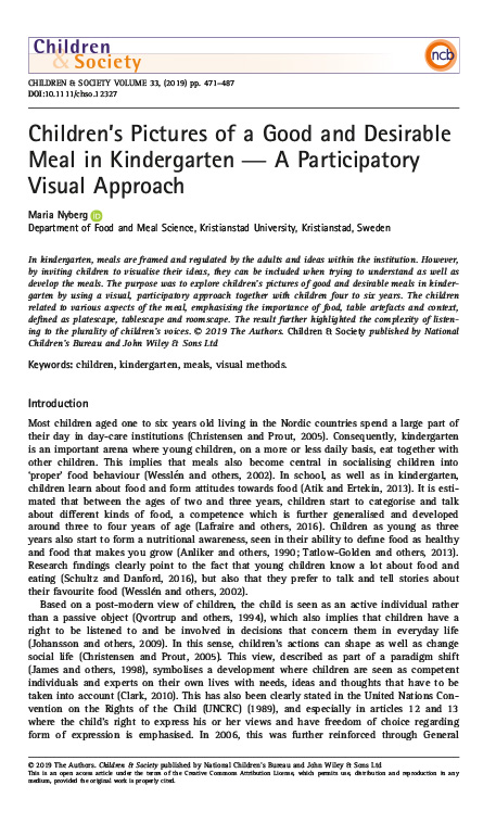 Children’s Pictures of a Good and Desirable Meal in Kindergarten — A Participatory Visual Approach