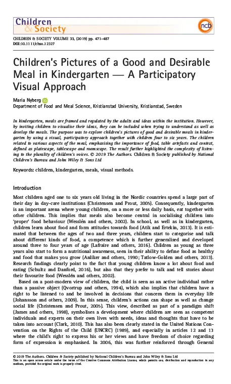 Children’s Pictures of a Good and Desirable Meal in Kindergarten — A Participatory Visual Approach