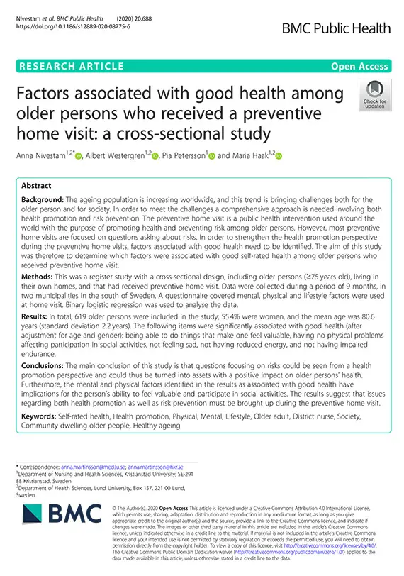 Factors associated with good health among older persons who received a preventive home visit: a cross-sectional study.