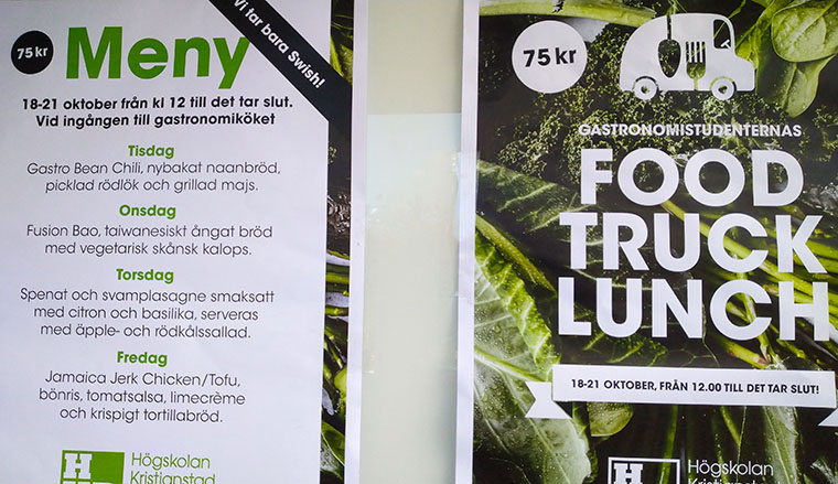 Veckans meny i gastronomistudenternas foodtruck.
