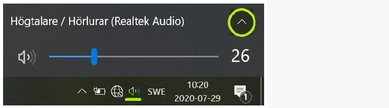 Sk&auml;rmbild av reglage f&ouml;r dators h&ouml;gtalare/h&ouml;rlurar.
