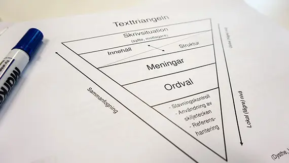 Ganska ofta kommer studenter och vill få sina texter rättade. Men Lärverkstäder arbetar inte med rättning, utan hjälper i stället till med struktur och språkutveckling.