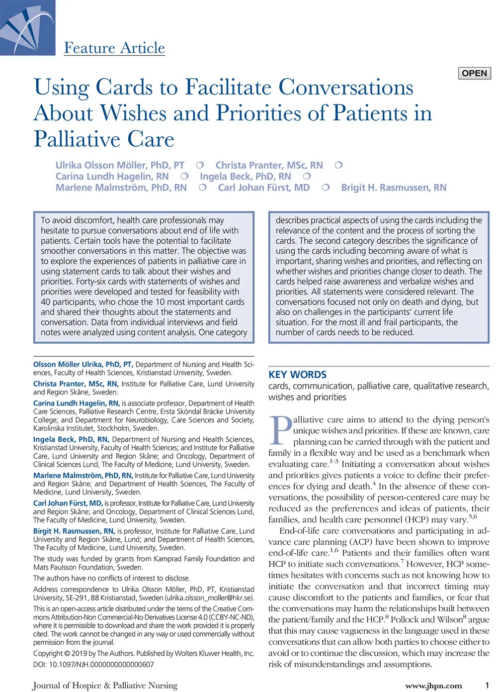 Using Cards to Facilitate Conversations About Wishes and Priorities of Patients in Palliative Care.