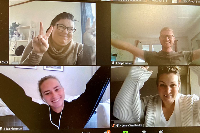 Fr&aring;n v&auml;nster: grundl&auml;rarstudenterna Cissi Larsson, Filip Larsson, Ida Hansson och Jenny Westbacke, som deltog p&aring; Imagine digitalt.