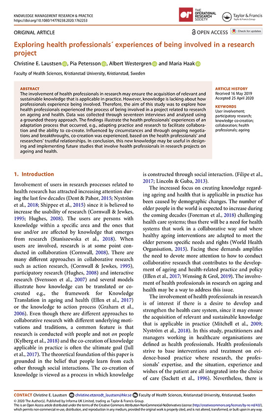 Exploring health professionals´ experiences of being involved in a research project.