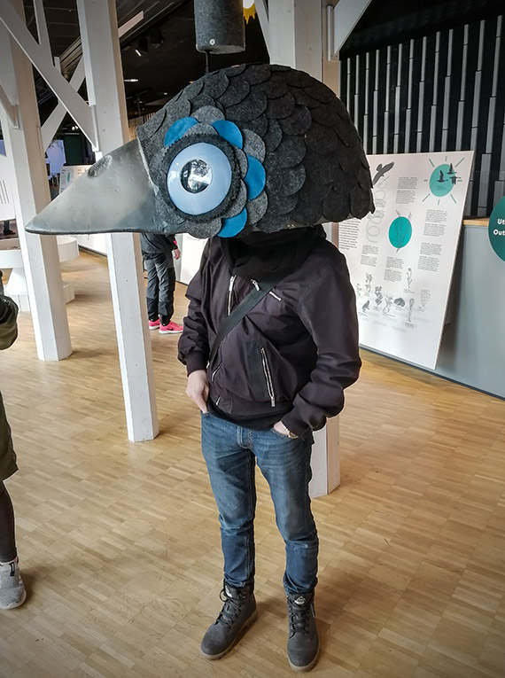 Inne p&aring; Naturum Falsterbo passar studenten Filip R&ouml;nn p&aring; att utforska hur f&aring;glars syn fungerar.