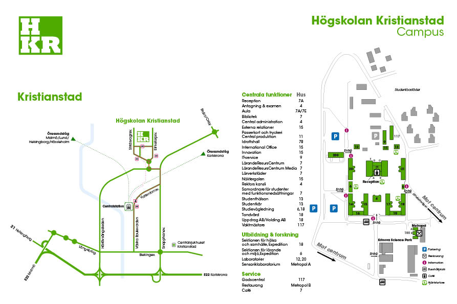 Karta över Kristianstad och campus