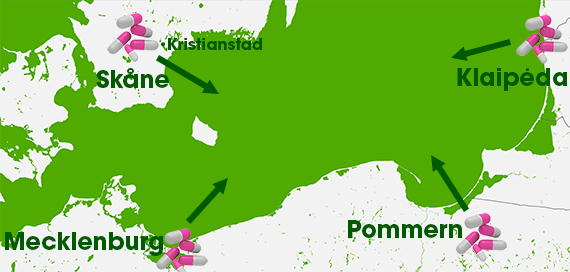 MORPHEUS fyra modellomr&aring;den f&ouml;r att f&ouml;rhindra l&auml;ckage av l&auml;kemedelsrester fr&aring;n avloppsreningsverk till s&ouml;dra &Ouml;stersj&ouml;n.