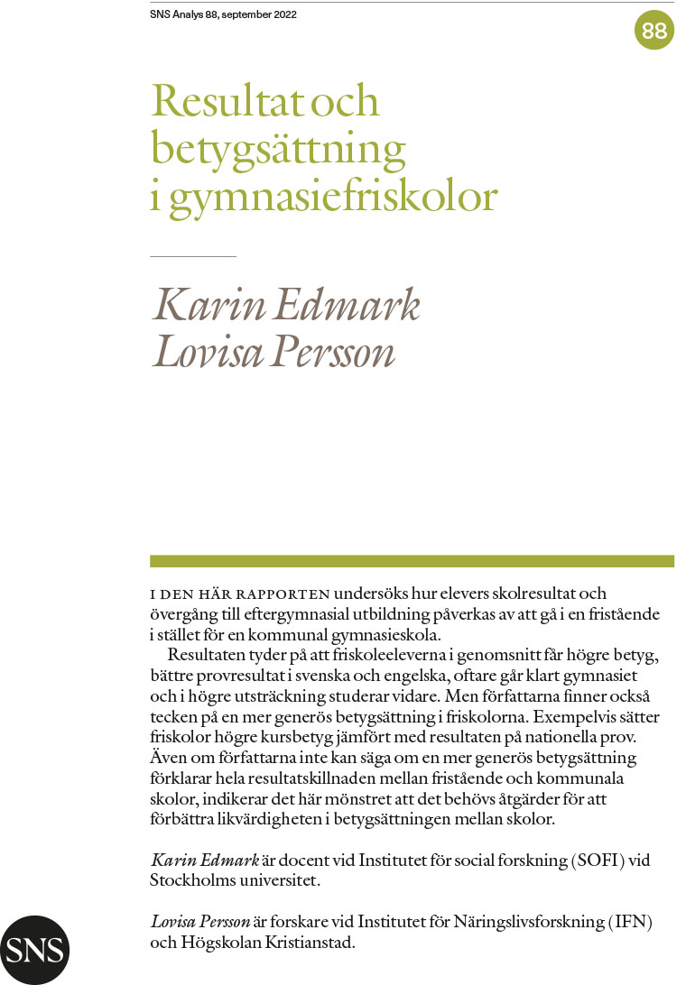 Resultat och betygsättning i gymnasiefriskolor