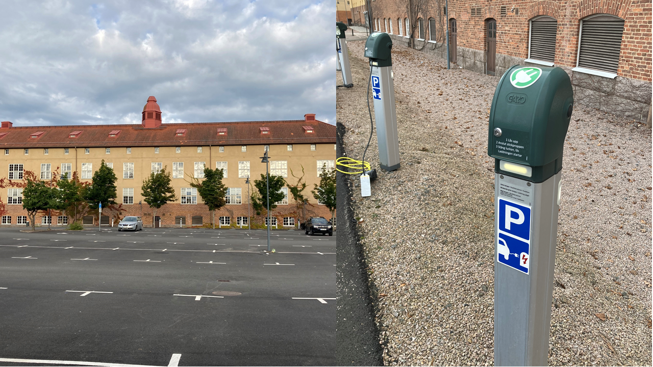 Parkering med laddstolpe.