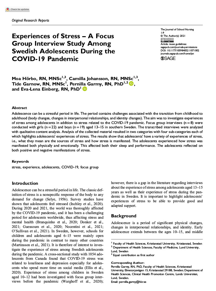 Förstasida i artikel.