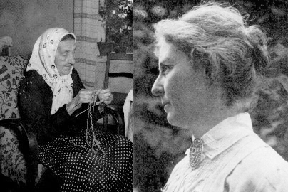 Erika Aittamma, stickerska som uppfann lovikkavanten, och Ottilia Adelborg, f&ouml;rfattare och konstn&auml;r, &auml;r tv&aring; av kvinnorna i Maria Sj&ouml;bergs f&ouml;rel&auml;sning.