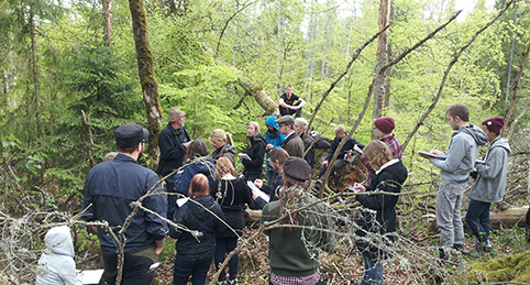 Studenter i skog.