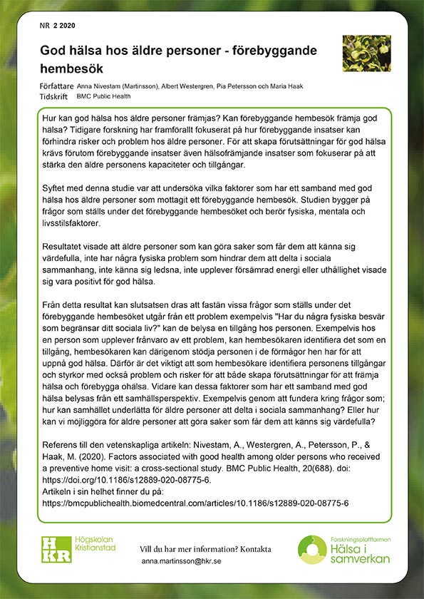 God hälsa hos äldre personer - förebyggande hembesök.