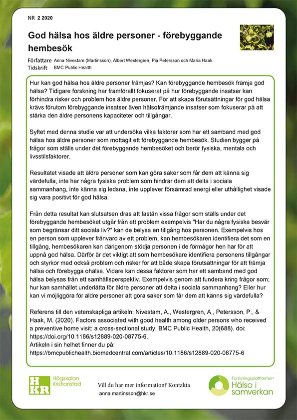 God hälsa hos äldre personer - förebyggande hembesök.