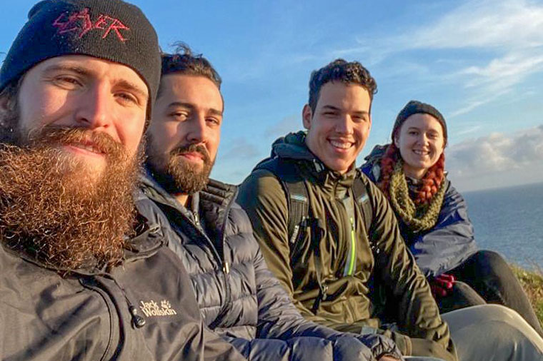 Gruppen bakom Myrmidon. Fr&aring;n v&auml;nster: Fabian Fr&ouml;schl, Enzo Tiberghien, Rodrigo Lara Rodriguez och Wibecka &rdquo;Vee&rdquo; Oliver.