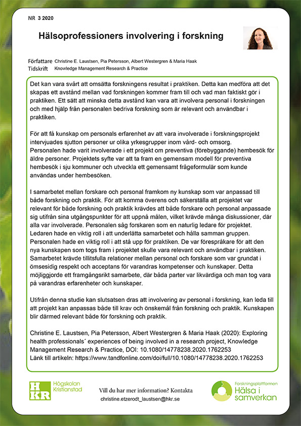 Hälsoprofessioners involvering i forskning.