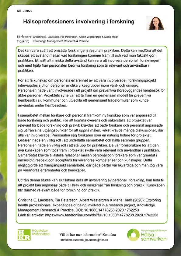 Hälsoprofessioners involvering i forskning.