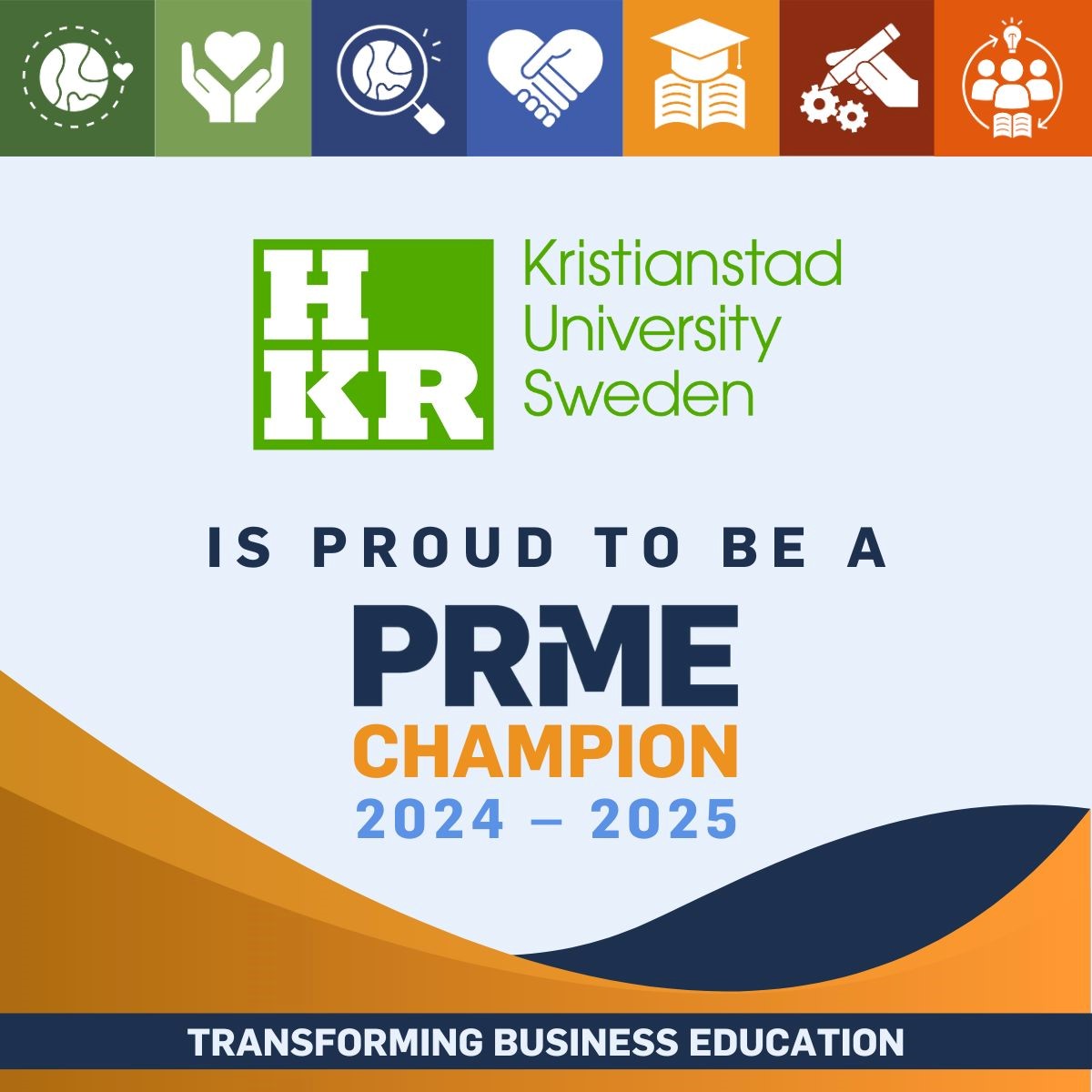 Logotyp som visar att Högskolan Kristianstad är medlem i PRME Champion