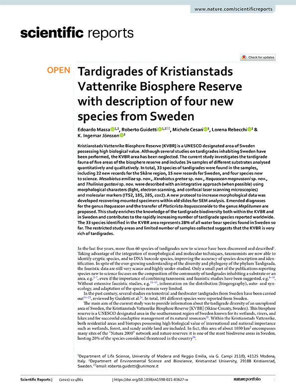 Tardigrades of Kristianstads Vattenrike Biosphere Reserve with description of four new species from Sweden.