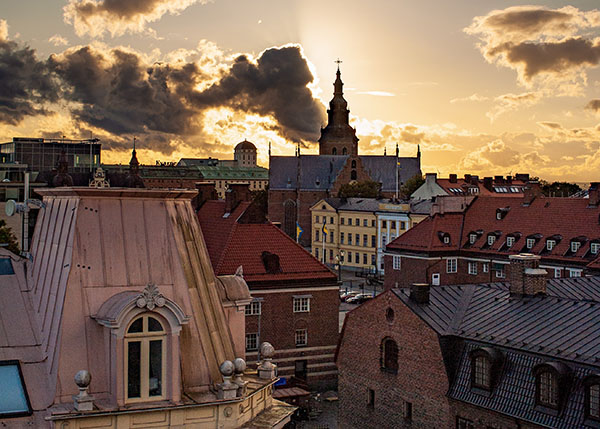 Kristianstad i soluppg&aring;ng. Foto: Joel Andersson