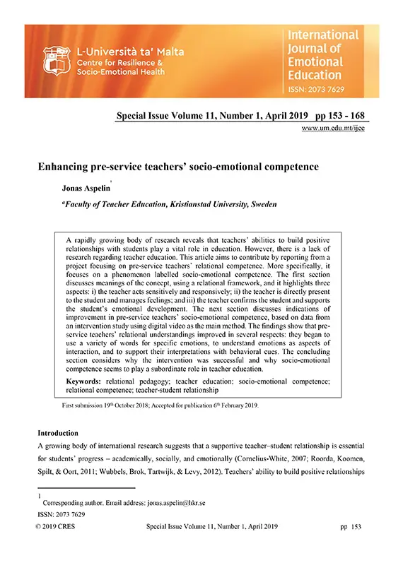 Enhancing pre-service teachers’ socio-emotional competence