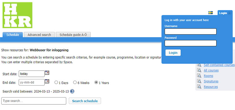 Screenshot of login box.