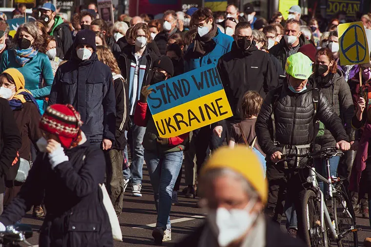 Demonstration för Ukraina.