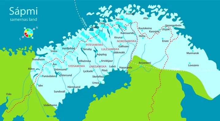 Karta över Sapmi från samer.se.