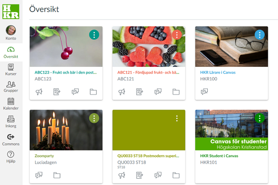 Canvas översikt efter inloggning
