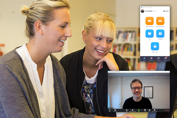 Två studenter använder Zoom för webbmöten