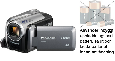 Videokamera Panasonic använder uppladdningsbara batterier.