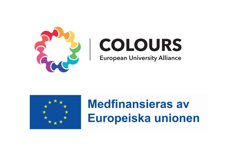 Logotyper Europauniversitetet COLOURS samt  samt co-funded by the European Union.